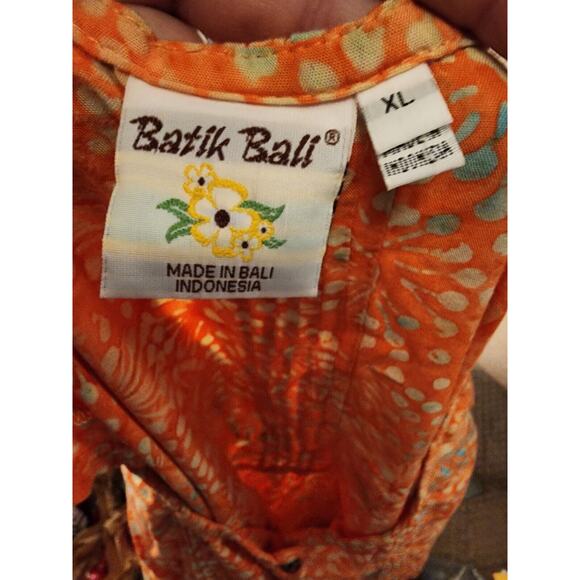 Bali Batiks Indonesia Hand Painted Resort Wear XL Orange Sun Dress Knee Length - Picture 6 of 7